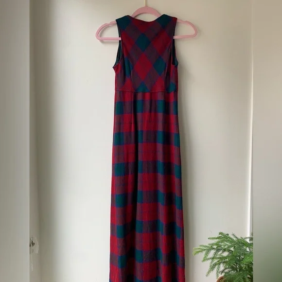 Vintage 70s Plaid Sleeveless Wool Maxi Pinafore Dress - Picture 2 of 6